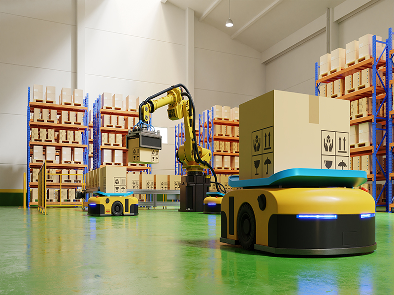 Interior de una industria con un robot